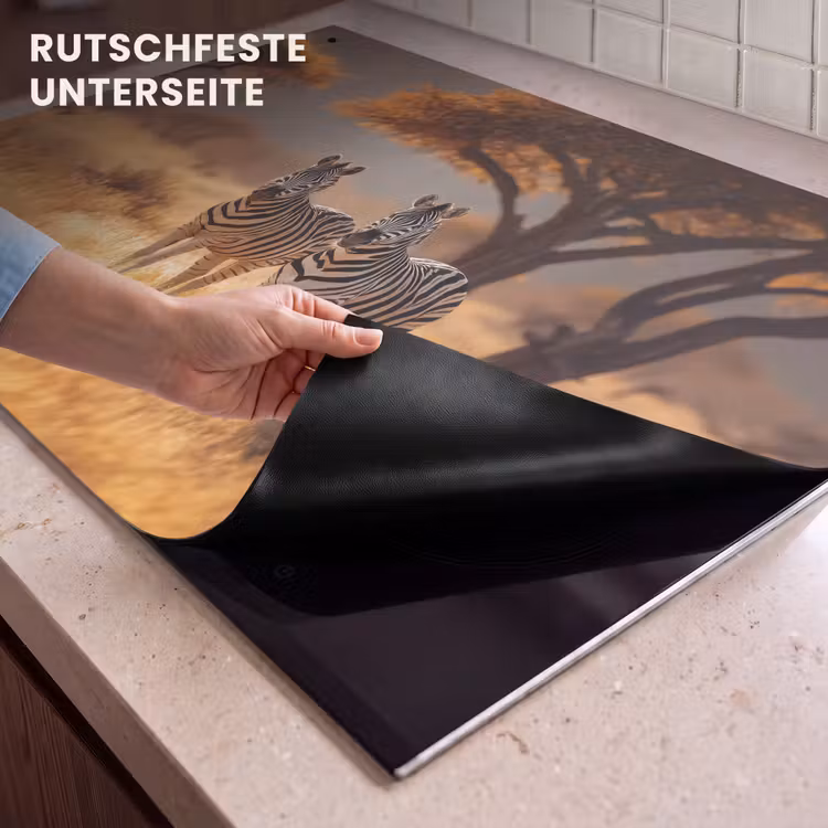 2-in-1 Herdabdeckplatte & Spritzschutz - Zebras - Savannenlandschaft - Gras - Zebra's - Savannelandschap - Gras Inductie beschemer met haakjes klein