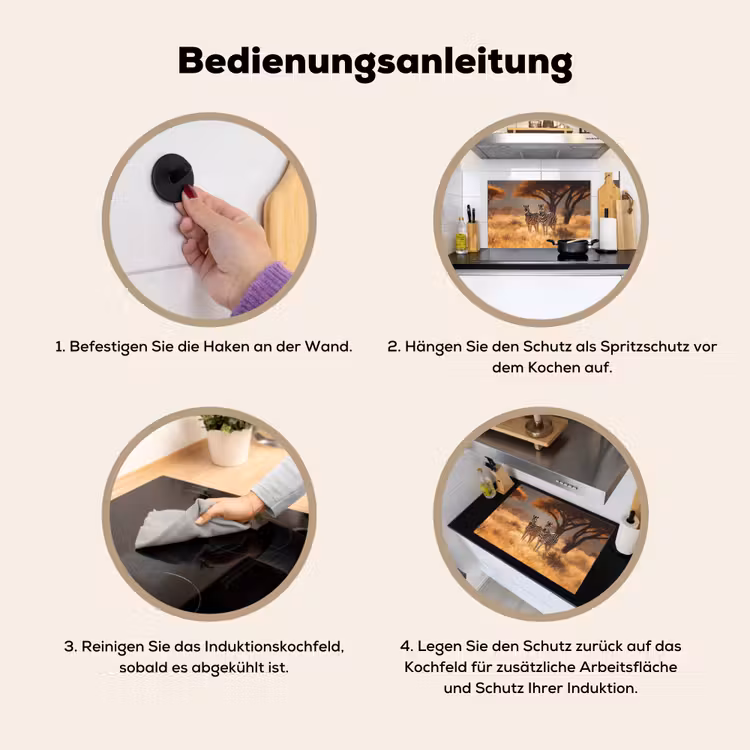 2-in-1 Herdabdeckplatte & Spritzschutz - Zebras - Savannenlandschaft - Gras - Zebra's - Savannelandschap - Gras Inductie beschemer met haakjes klein