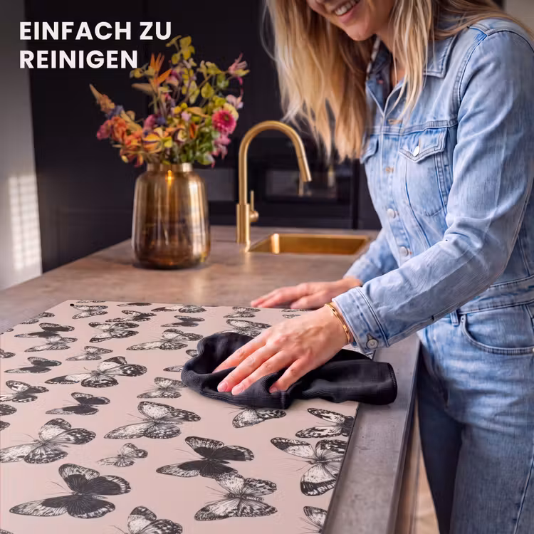 2-in-1 Herdabdeckplatte & Spritzschutz - Zeitlos - Schmetterlinge - Pfirsich - Tijdloos - Vlinders - Perzik Inductie beschemer met haakjes klein 777