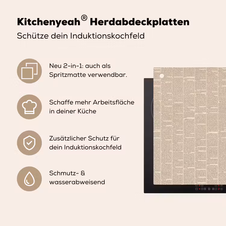 Krant - Nieuws - Historisch - Vintage - Beige Inductie beschemer met haakjes klein -ky-usp-de