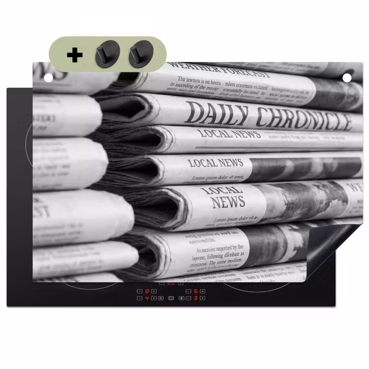 Krant - Stapel - Nieuws - Zwart-wit - Media Inductie beschemer met haakjes klein -3d