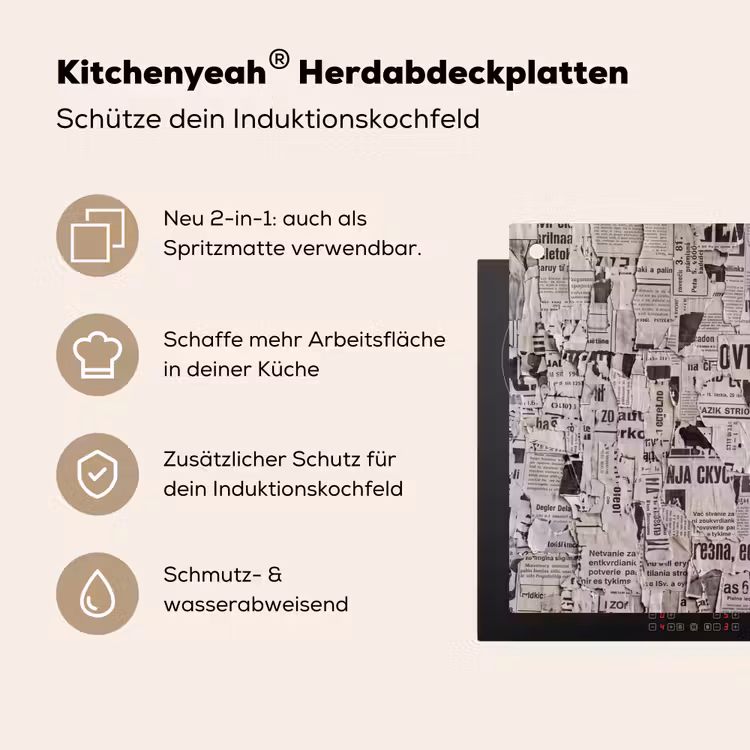 Krant - Gescheurd - Textuur - Abstract - Zwart-wit Inductie beschemer met haakjes klein -ky-usp-de