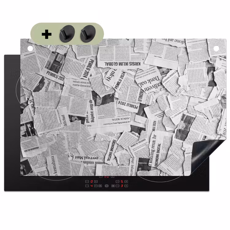 Krant - Versnipperd - Textuur - Zwart-wit - Abstract Inductie beschemer met haakjes klein -3d
