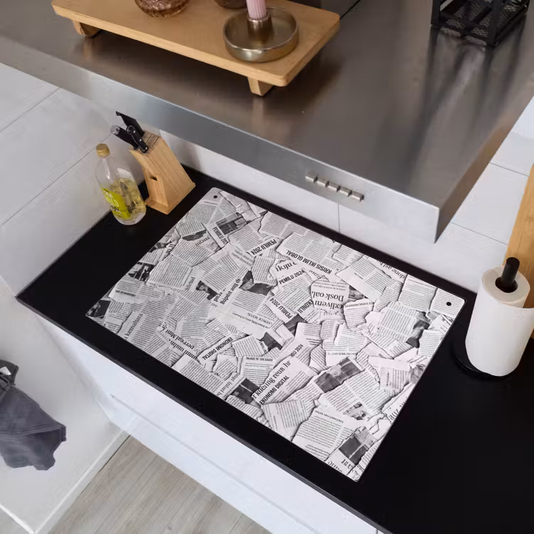 Krant - Versnipperd - Textuur - Zwart-wit - Abstract Inductie beschemer met haakjes klein -sfeer1