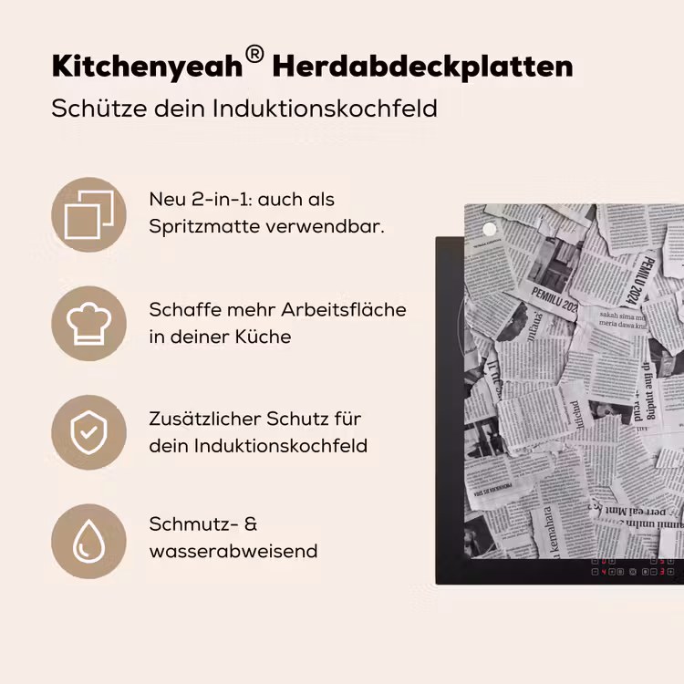 Krant - Versnipperd - Textuur - Zwart-wit - Abstract Inductie beschemer met haakjes klein -ky-usp-de