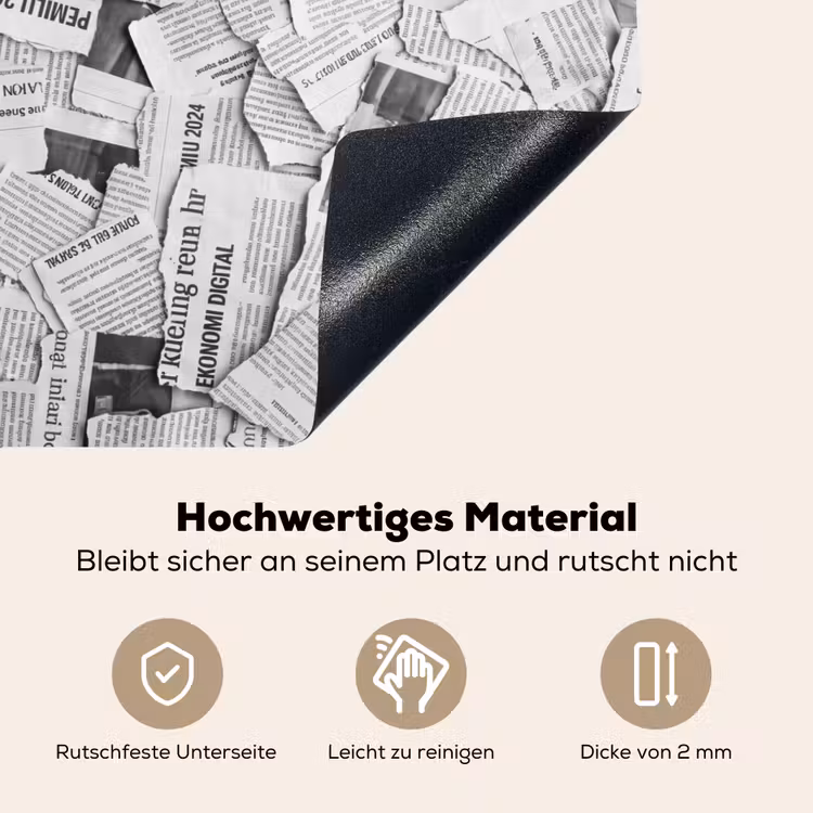 Krant - Versnipperd - Textuur - Zwart-wit - Abstract Inductie beschemer met haakjes klein -ky-onderkant-de