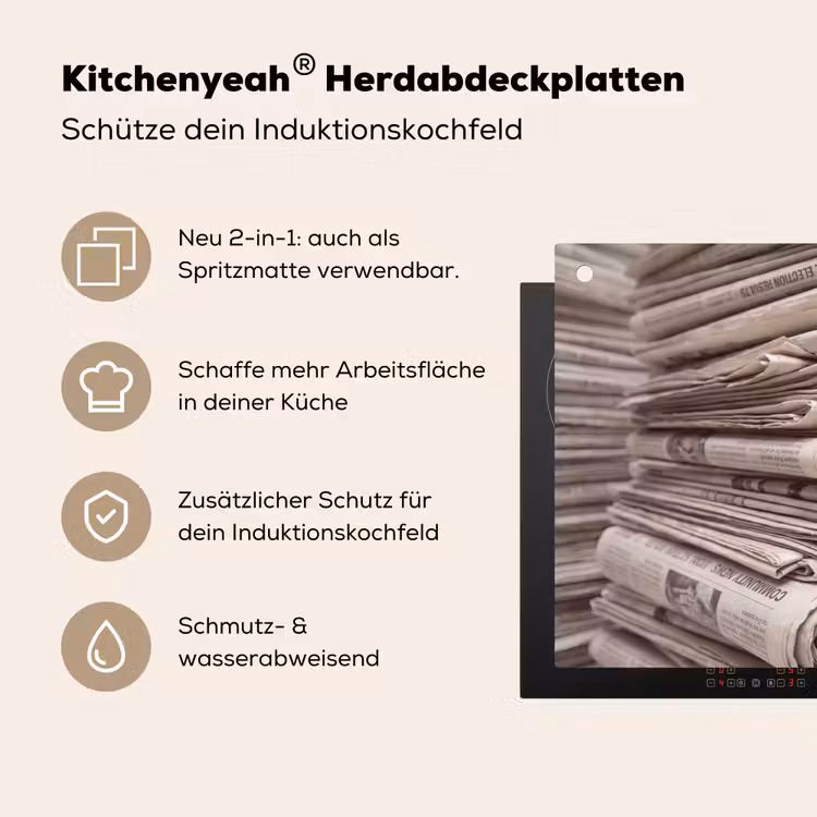 Kranten - Stapel - Nieuws - Vintage - Beige Inductie beschemer met haakjes klein -ky-usp-de