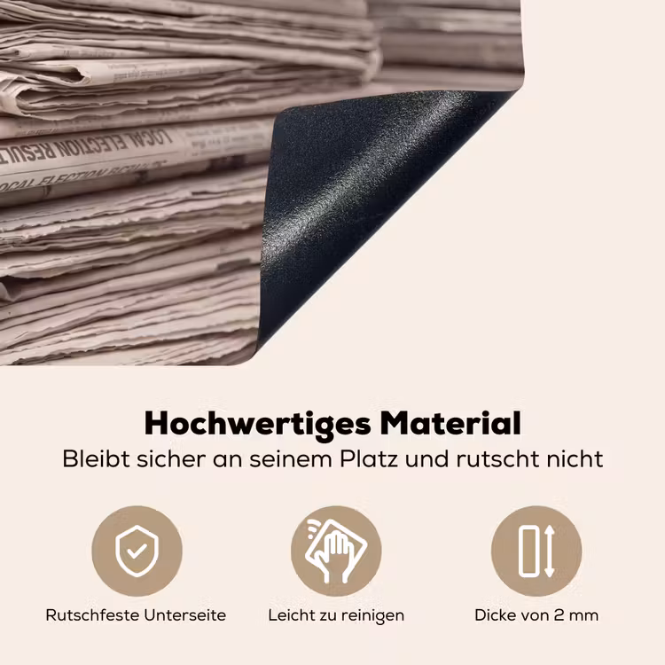 Kranten - Stapel - Nieuws - Vintage - Beige Inductie beschemer met haakjes klein -ky-onderkant-de