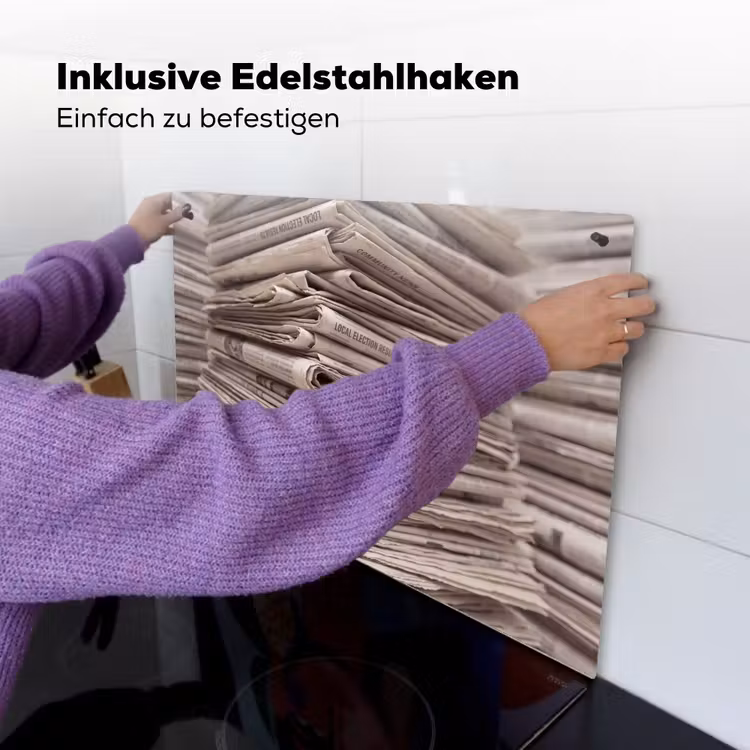 Kranten - Stapel - Nieuws - Vintage - Beige Inductie beschemer met haakjes klein -ky-ophangen-de