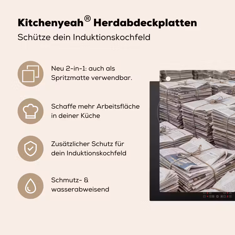 Kranten - Stapels - Touw - Informatie - Vintage Inductie beschemer met haakjes klein -ky-usp-de