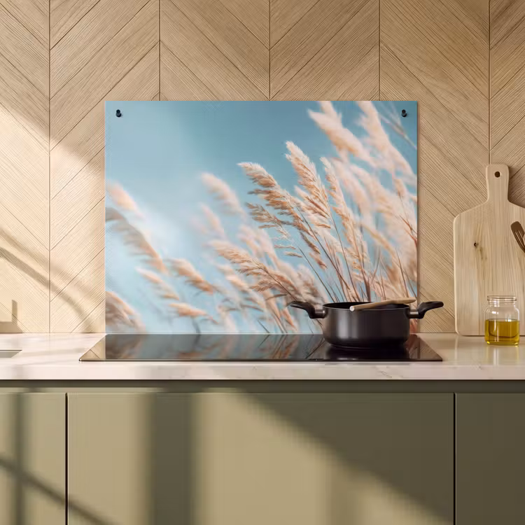 2-in-1 Herdabdeckplatte & Spritzschutz - Ziergras - Wind - Hellbraun - Siergras - Wind - Lichtbruin Inductie beschemer met haakjes klein