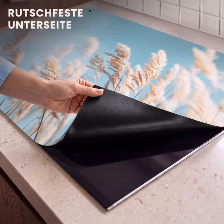 2-in-1 Herdabdeckplatte & Spritzschutz - Ziergras - Wind - Hellbraun - Siergras - Wind - Lichtbruin Inductie beschemer met haakjes klein