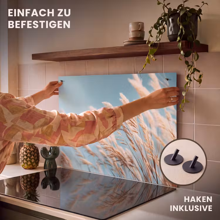 2-in-1 Herdabdeckplatte & Spritzschutz - Ziergras - Wind - Hellbraun - Siergras - Wind - Lichtbruin Inductie beschemer met haakjes klein