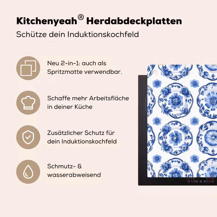 Sierborden - Bloemen - Blauw Inductie beschemer met haakjes klein 777 -ky-usp-de