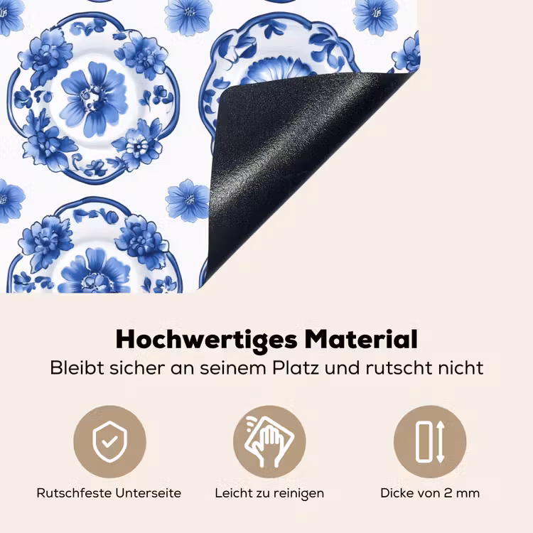 Sierborden - Bloemen - Blauw Inductie beschemer met haakjes klein 777 -ky-onderkant-de