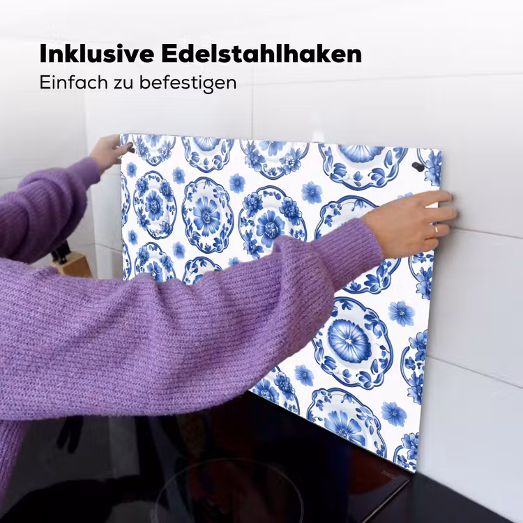 Sierborden - Bloemen - Blauw Inductie beschemer met haakjes klein 777 -ky-ophangen-de