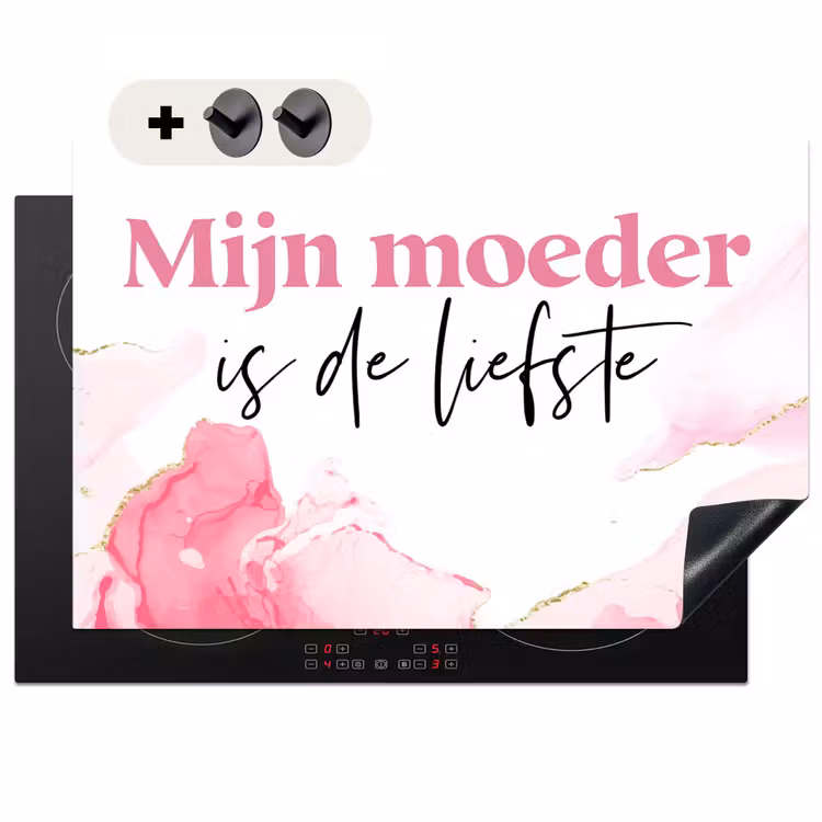 2-in-1 Herdabdeckplatte & Spritzschutz - Zitat – Mommy – Meine Mutter ist die Liebste – Pink - Quote - Mommy - My mother is the sweetest - Pink Inductie beschemer met haakjes klein