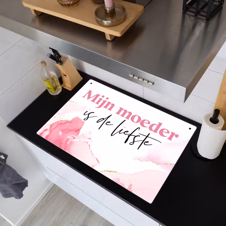 2-in-1 Herdabdeckplatte & Spritzschutz - Zitat – Mommy – Meine Mutter ist die Liebste – Pink - Quote - Mommy - My mother is the sweetest - Pink Inductie beschemer met haakjes klein