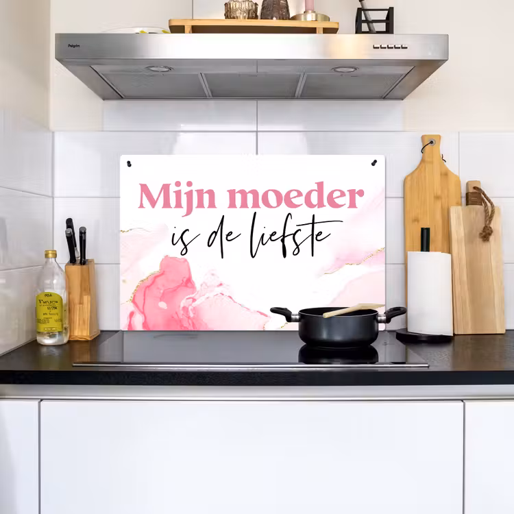 2-in-1 Herdabdeckplatte & Spritzschutz - Zitat – Mommy – Meine Mutter ist die Liebste – Pink - Quote - Mommy - My mother is the sweetest - Pink Inductie beschemer met haakjes klein