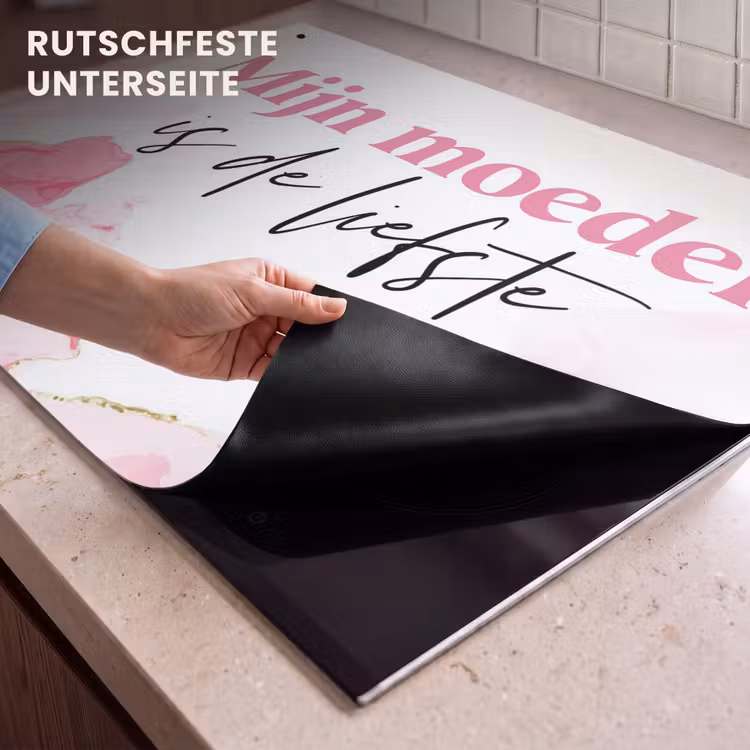 2-in-1 Herdabdeckplatte & Spritzschutz - Zitat – Mommy – Meine Mutter ist die Liebste – Pink - Quote - Mommy - My mother is the sweetest - Pink Inductie beschemer met haakjes klein