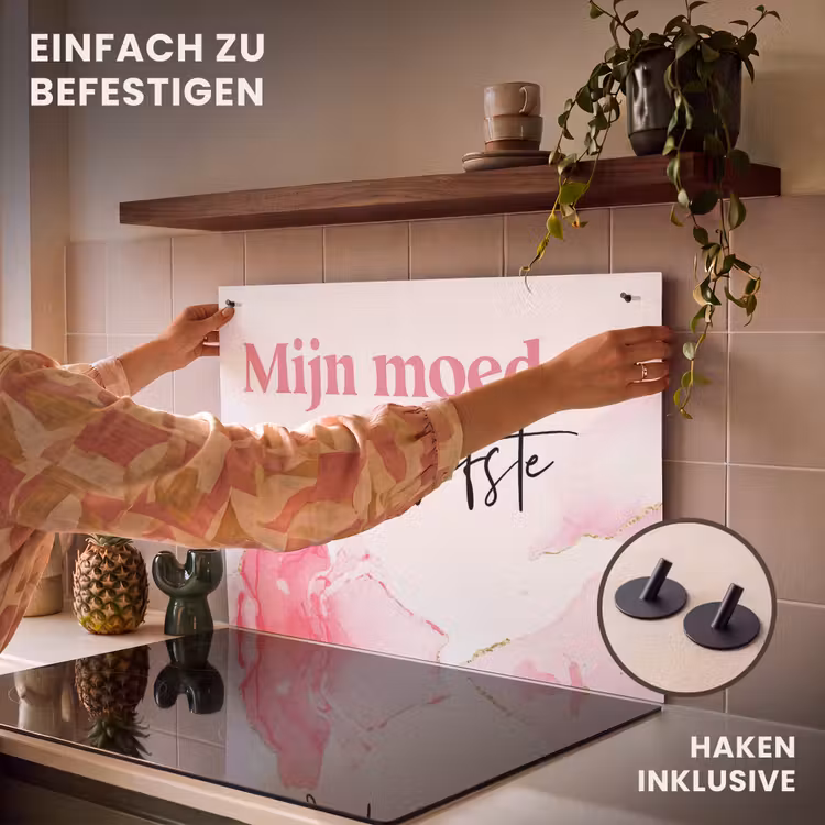 2-in-1 Herdabdeckplatte & Spritzschutz - Zitat – Mommy – Meine Mutter ist die Liebste – Pink - Quote - Mommy - My mother is the sweetest - Pink Inductie beschemer met haakjes klein