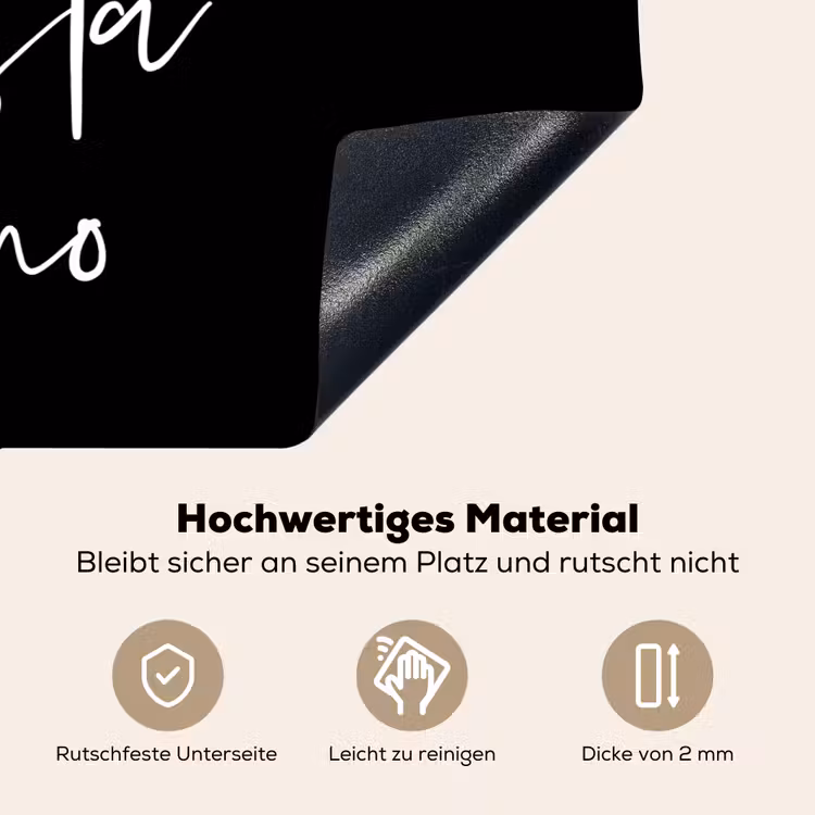 2-in-1 Herdabdeckplatte & Spritzschutz - Zitat - Pizza pasta vino - Schwarz - Quote - Pizza pasta vino - Zwart Inductie beschemer met haakjes klein