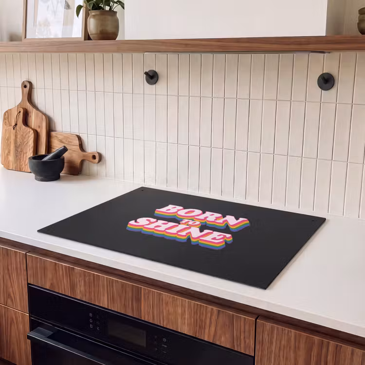 2-in-1 Herdabdeckplatte & Spritzschutz - Zitat - Regenbogen - Rosa - Schwarz - Quote - Regenboog - Roze - Zwart Inductie beschemer met haakjes klein
