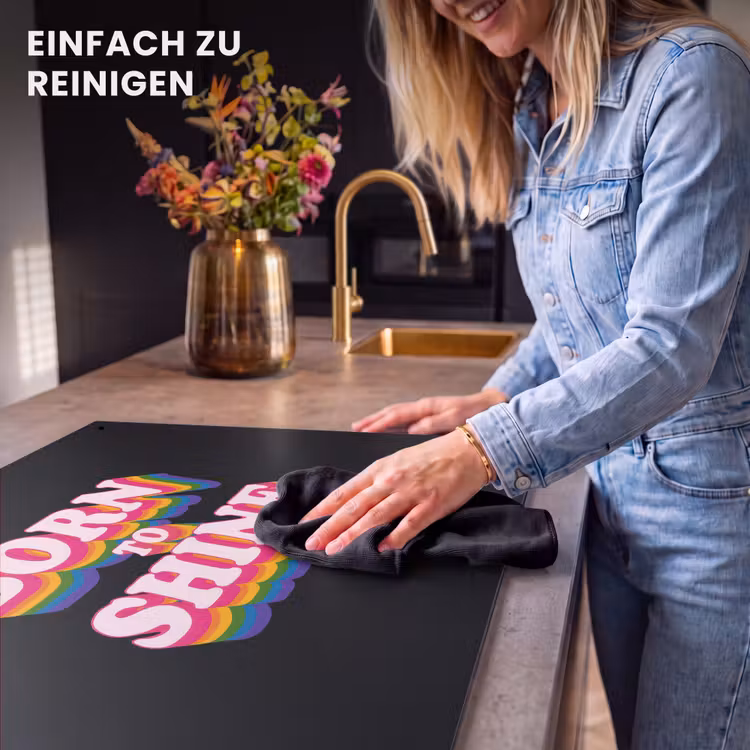 2-in-1 Herdabdeckplatte & Spritzschutz - Zitat - Regenbogen - Rosa - Schwarz - Quote - Regenboog - Roze - Zwart Inductie beschemer met haakjes klein
