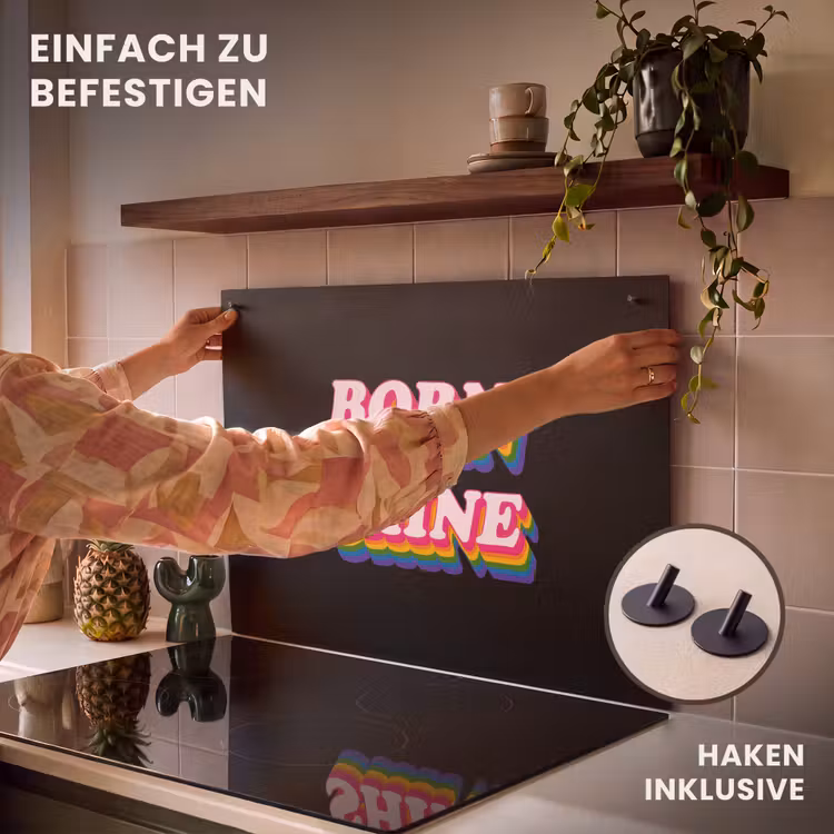 2-in-1 Herdabdeckplatte & Spritzschutz - Zitat - Regenbogen - Rosa - Schwarz - Quote - Regenboog - Roze - Zwart Inductie beschemer met haakjes klein