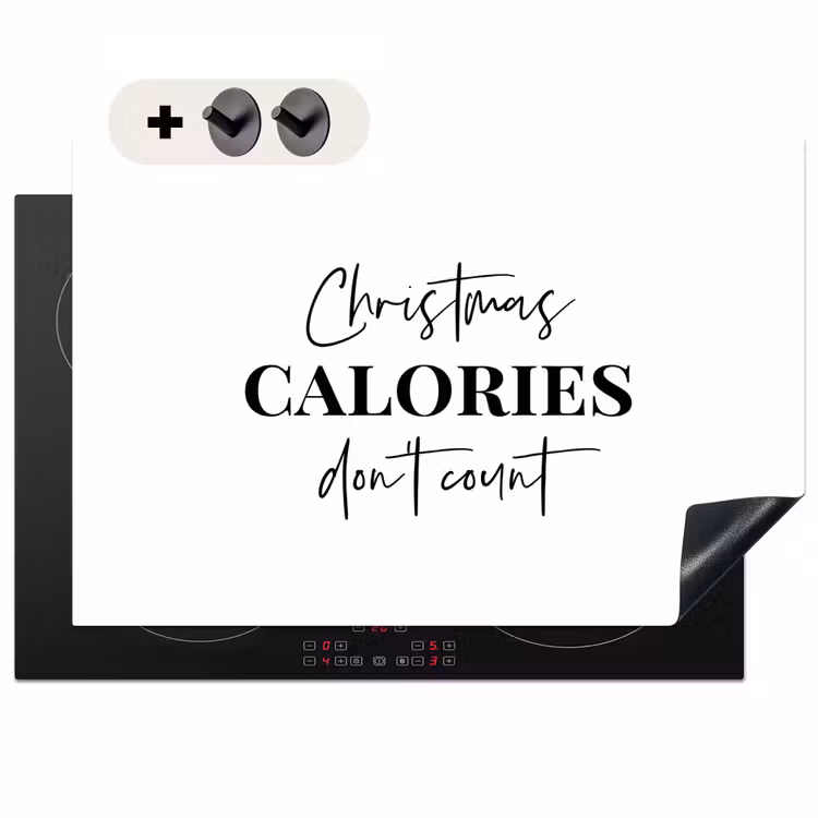 2-in-1 Herdabdeckplatte & Spritzschutz - Zitat Weihnachten - Winter - Weihnachtskalorien - Weiß - Kerst quote - Winter - Christmas calories - Wit Inductie beschemer met haakjes klein