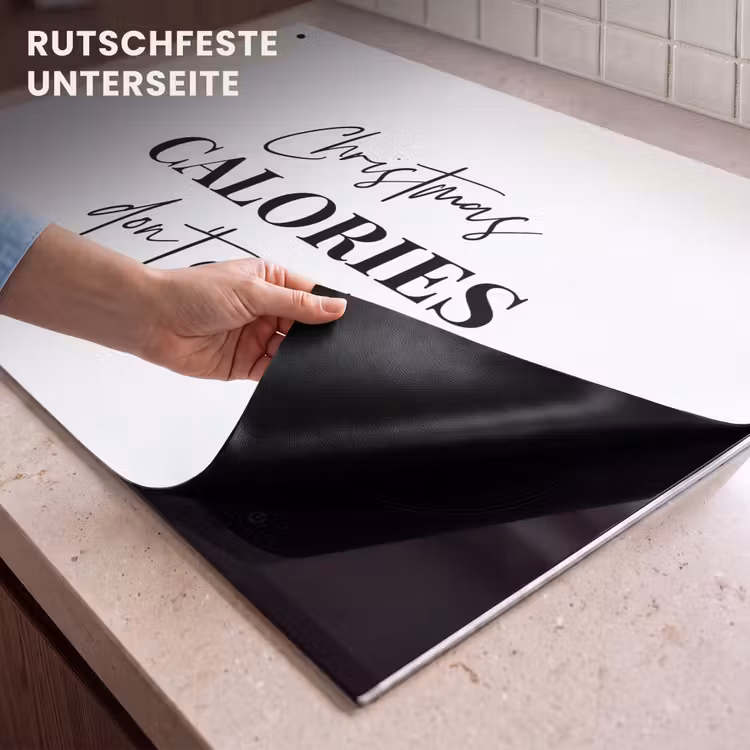 2-in-1 Herdabdeckplatte & Spritzschutz - Zitat Weihnachten - Winter - Weihnachtskalorien - Weiß - Kerst quote - Winter - Christmas calories - Wit Inductie beschemer met haakjes klein