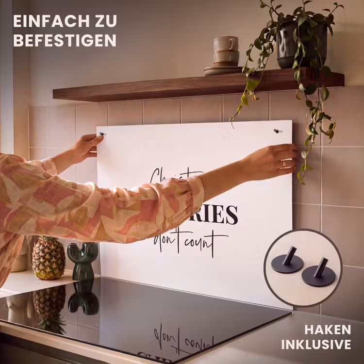 2-in-1 Herdabdeckplatte & Spritzschutz - Zitat Weihnachten - Winter - Weihnachtskalorien - Weiß - Kerst quote - Winter - Christmas calories - Wit Inductie beschemer met haakjes klein