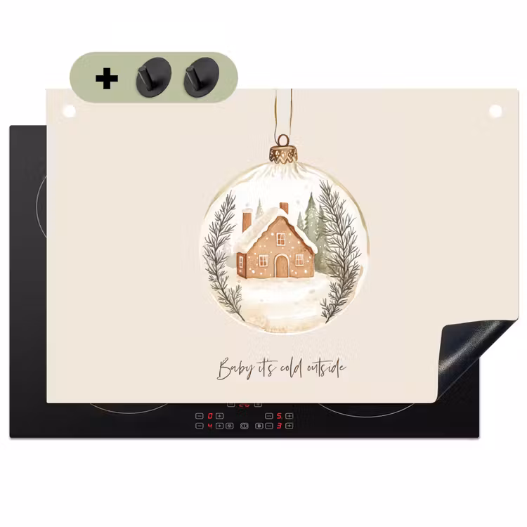 2-in-1 Herdabdeckplatte & Spritzschutz - Zitat - Winter - Weihnachten - Beige - Weihnachtskugel - Quote - Winter - Kerst - Beige - Kerstbal Inductie beschemer met haakjes klein
