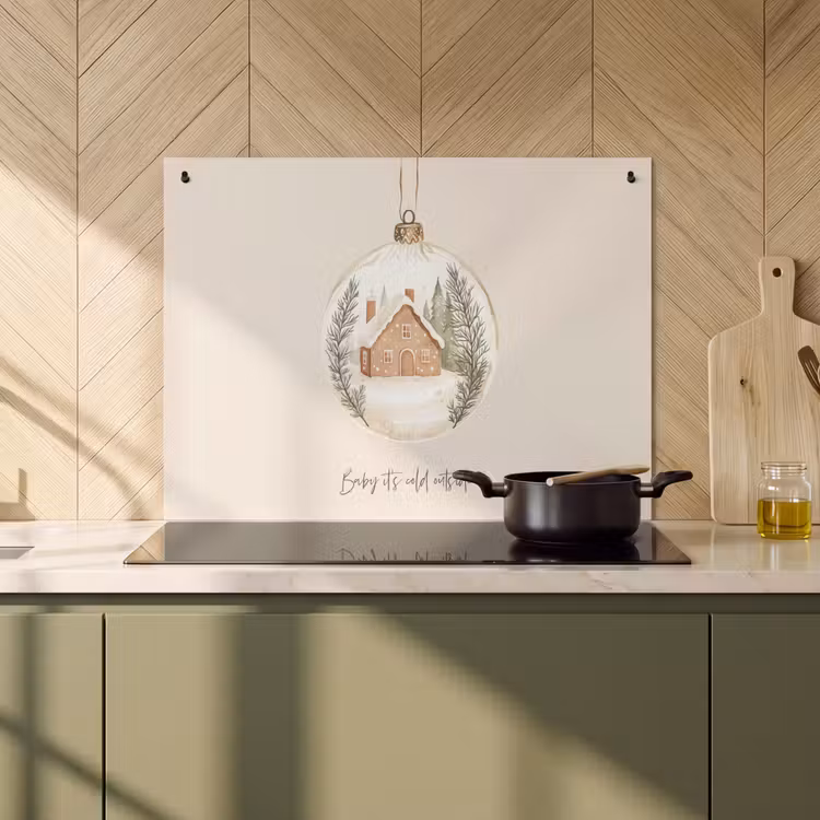 2-in-1 Herdabdeckplatte & Spritzschutz - Zitat - Winter - Weihnachten - Beige - Weihnachtskugel - Quote - Winter - Kerst - Beige - Kerstbal Inductie beschemer met haakjes klein