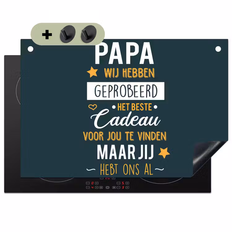 2-in-1 Herdabdeckplatte & Spritzschutz - Zitate - Daddy - Sprichwörter - Daddy du hast uns schon - Quotes - Papa - Spreuken - Papa jij hebt ons al Inductie beschemer met haakjes klein