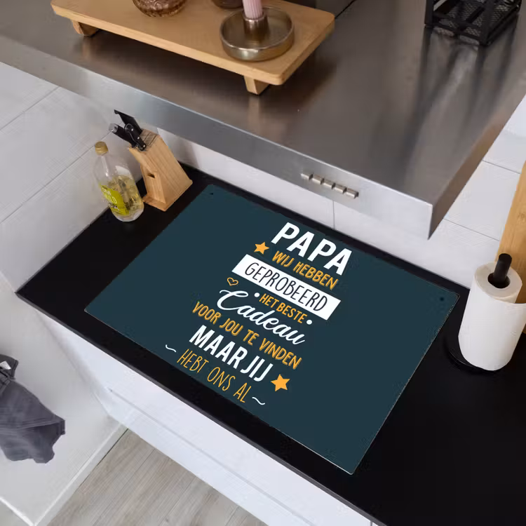 2-in-1 Herdabdeckplatte & Spritzschutz - Zitate - Daddy - Sprichwörter - Daddy du hast uns schon - Quotes - Papa - Spreuken - Papa jij hebt ons al Inductie beschemer met haakjes klein