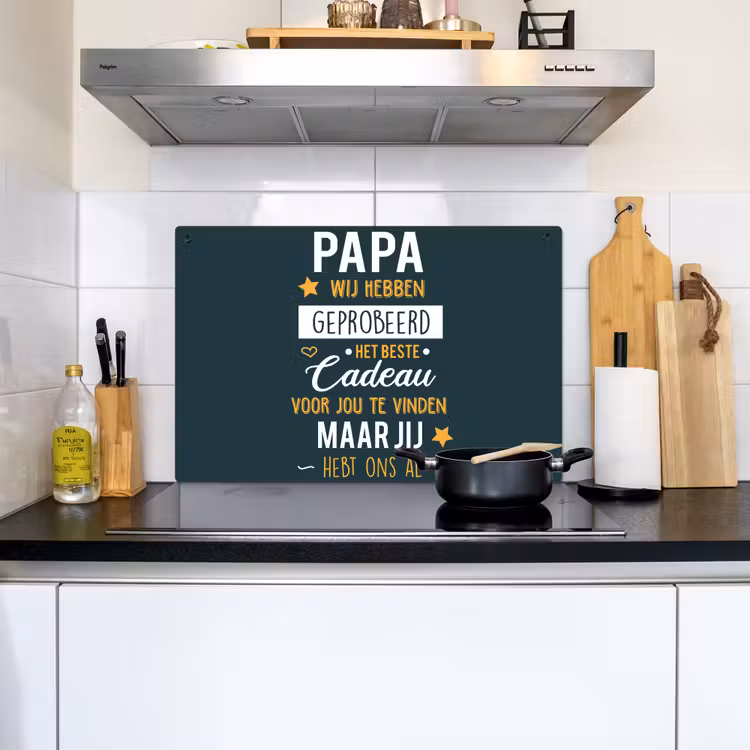 2-in-1 Herdabdeckplatte & Spritzschutz - Zitate - Daddy - Sprichwörter - Daddy du hast uns schon - Quotes - Papa - Spreuken - Papa jij hebt ons al Inductie beschemer met haakjes klein