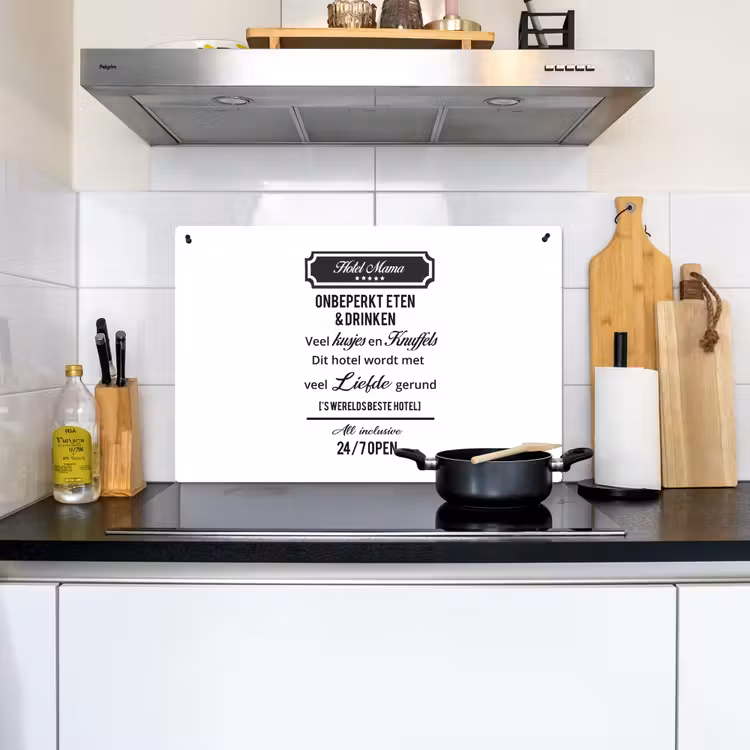 2-in-1 Herdabdeckplatte & Spritzschutz - Zitate – Mama – Sprichwörter – Hotel Mama - Quotes - Mommy - Proverbs - Hotel mom Inductie beschemer met haakjes klein