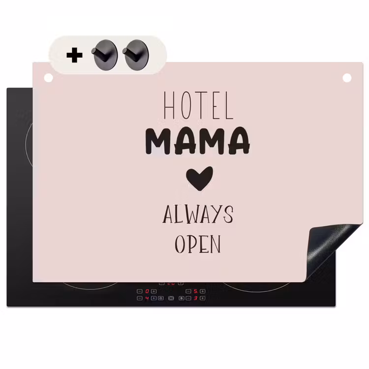 2-in-1 Herdabdeckplatte & Spritzschutz - Zitate - Sprichwörter - Hotel Mama immer offen - Mama - Quotes - Spreuken - Hotel mama always open - Mama Inductie beschemer met haakjes klein