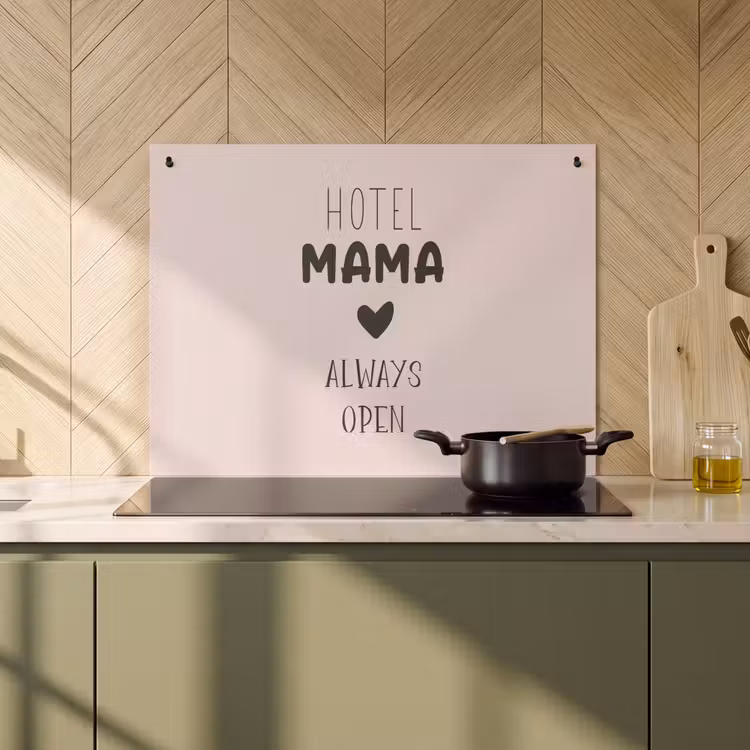 2-in-1 Herdabdeckplatte & Spritzschutz - Zitate - Sprichwörter - Hotel Mama immer offen - Mama - Quotes - Spreuken - Hotel mama always open - Mama Inductie beschemer met haakjes klein