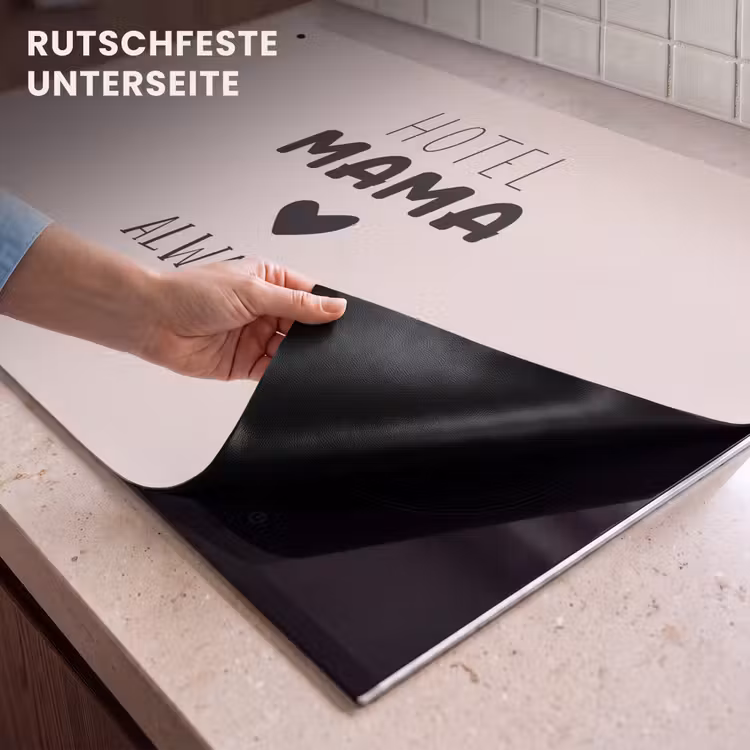 2-in-1 Herdabdeckplatte & Spritzschutz - Zitate - Sprichwörter - Hotel Mama immer offen - Mama - Quotes - Spreuken - Hotel mama always open - Mama Inductie beschemer met haakjes klein