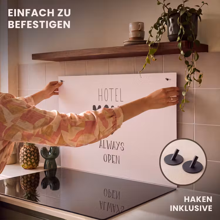 2-in-1 Herdabdeckplatte & Spritzschutz - Zitate - Sprichwörter - Hotel Mama immer offen - Mama - Quotes - Spreuken - Hotel mama always open - Mama Inductie beschemer met haakjes klein