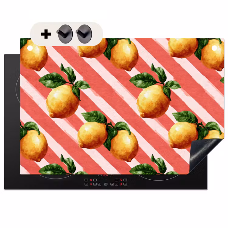2-in-1 Herdabdeckplatte & Spritzschutz - Zitrone - Illustriert - Orange - Citroen - Geïllustreerd - Oranje Inductie beschemer met haakjes klein 777