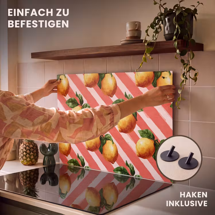 2-in-1 Herdabdeckplatte & Spritzschutz - Zitrone - Illustriert - Orange - Citroen - Geïllustreerd - Oranje Inductie beschemer met haakjes klein 777