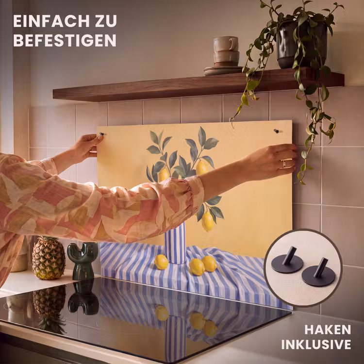 2-in-1 Herdabdeckplatte & Spritzschutz - Zitrone – Stillleben – Modern - Citroen - Stilleven - Modern Inductie beschemer met haakjes klein