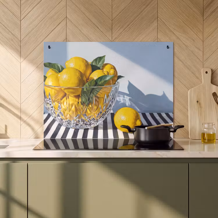 2-in-1 Herdabdeckplatte & Spritzschutz - Zitronen – Obst – Gelb - Citroenen - Fruit - Geel Inductie beschemer met haakjes klein