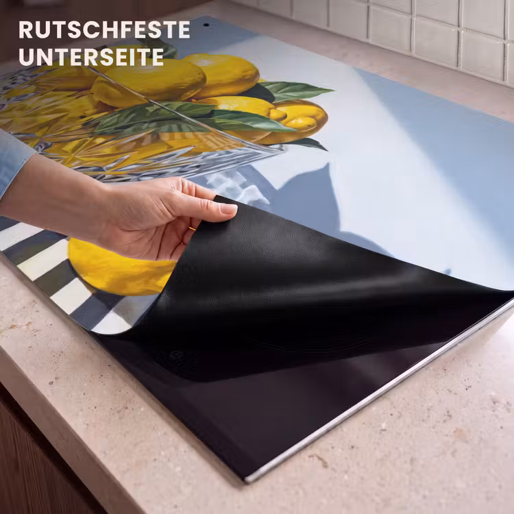 2-in-1 Herdabdeckplatte & Spritzschutz - Zitronen – Obst – Gelb - Citroenen - Fruit - Geel Inductie beschemer met haakjes klein