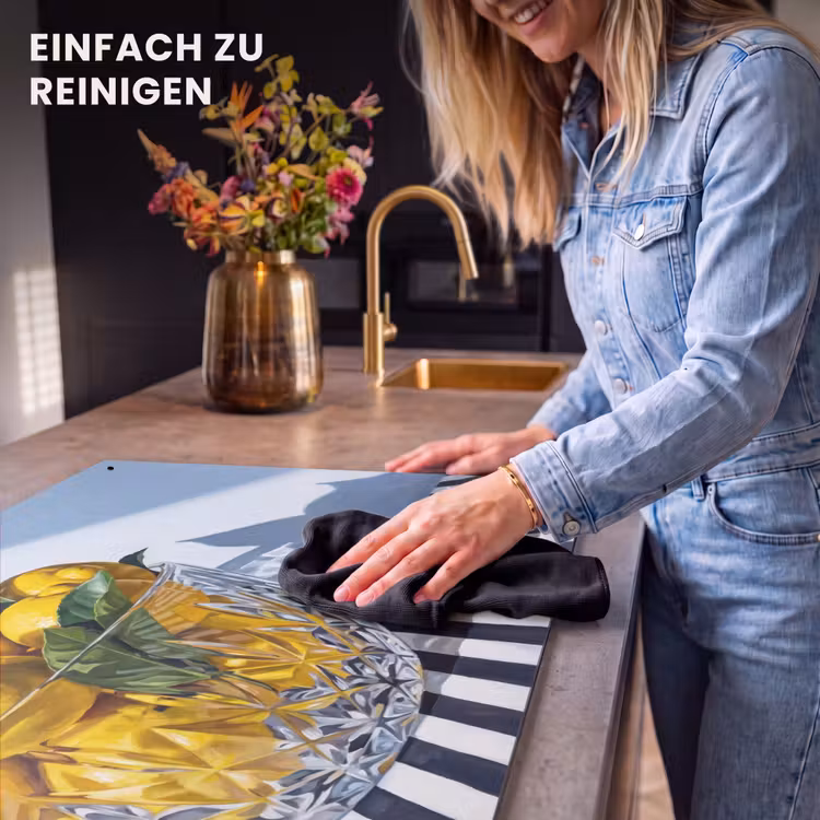 2-in-1 Herdabdeckplatte & Spritzschutz - Zitronen – Obst – Gelb - Citroenen - Fruit - Geel Inductie beschemer met haakjes klein