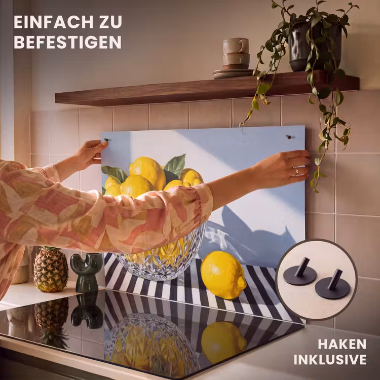 2-in-1 Herdabdeckplatte & Spritzschutz - Zitronen – Obst – Gelb - Citroenen - Fruit - Geel Inductie beschemer met haakjes klein