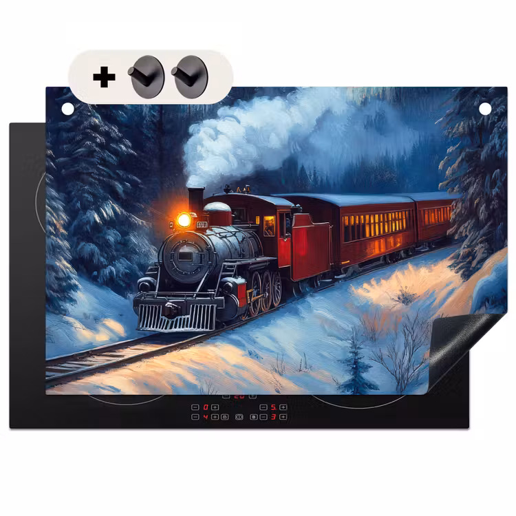 2-in-1 Herdabdeckplatte & Spritzschutz - Zug - Weihnachten - Schnee - Weihnachtszug — 1